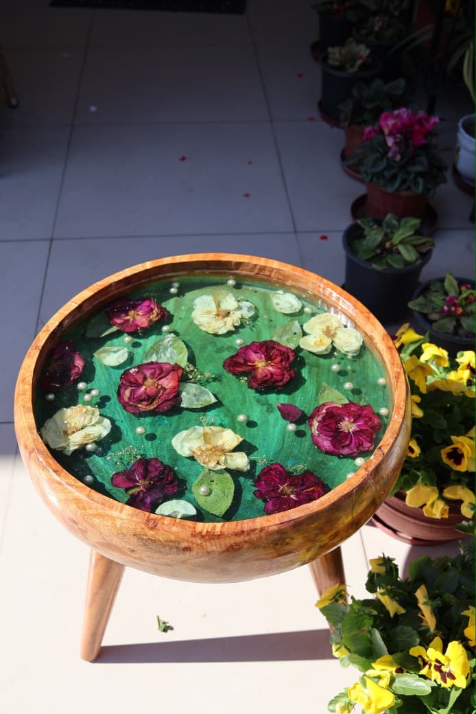 Bespoke Floral Resin Side Table & Living Furniture